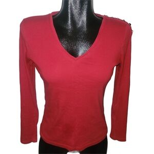 Lauren Ralph Lauren Red V-Neck Women's Long Sleeve Top S
